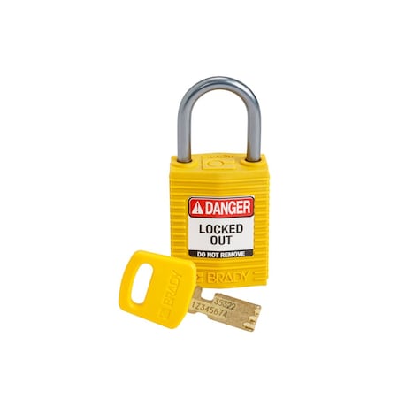 Compact SafeKey Key Retaining Nylon Padlock 1 In Aluminum Shackle KD Yellow 1PK